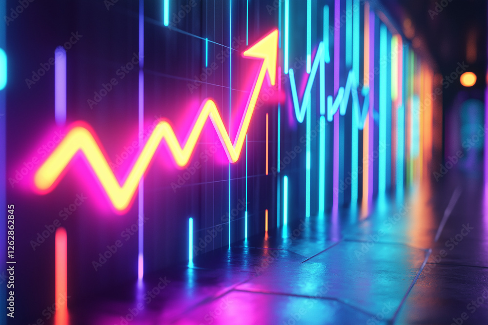 Poster a neon graph with an arrow pointing upwards