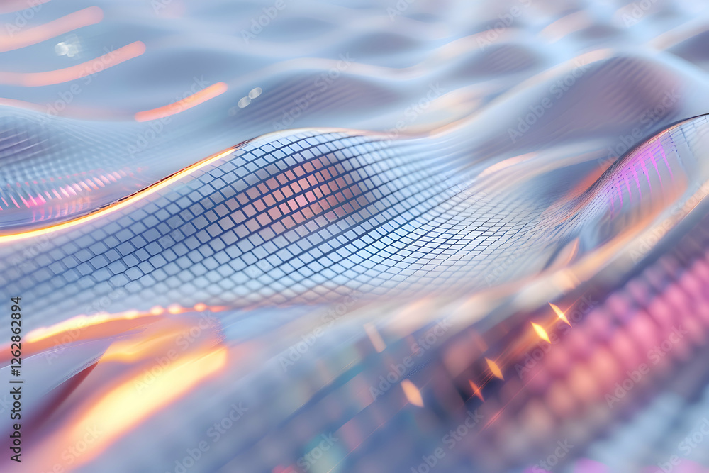 Poster abstract flowing waves with colorful reflections, creating a dynamic visual effect