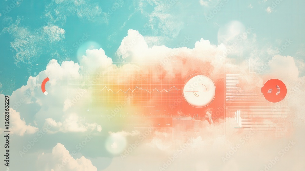 Poster abstract visualization of technology and data integration in a serene cloud environment