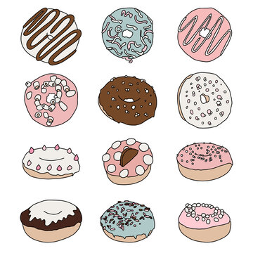Cute Donut Icon Set with Different Frostings