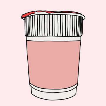 Minimalist Cup of Instant Noodles on a Pink Background