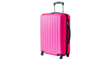 a pink suitcase with wheels on a transparent background, PNG image, PNG file, Generative art.