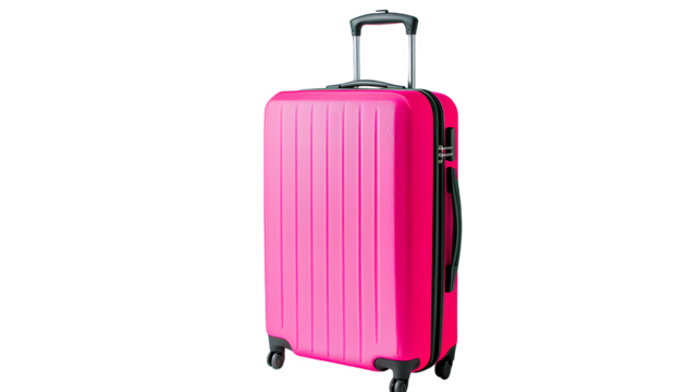 a pink suitcase with wheels on a transparent background, PNG image, PNG file, Generative art.