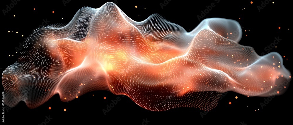 Aufkleber abstract orange digital wave particle flow design dark warm mesh data