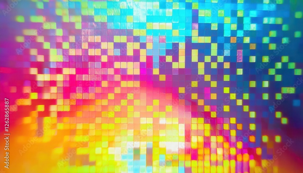 Poster vibrant pixelated holographic gradient background for digital design and creative projects with iridescent tiles

