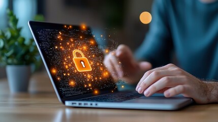 Futuristic digital showcasing encrypted security features and online protection mechanisms for safe internet and computer system usage in a high tech innovative environment