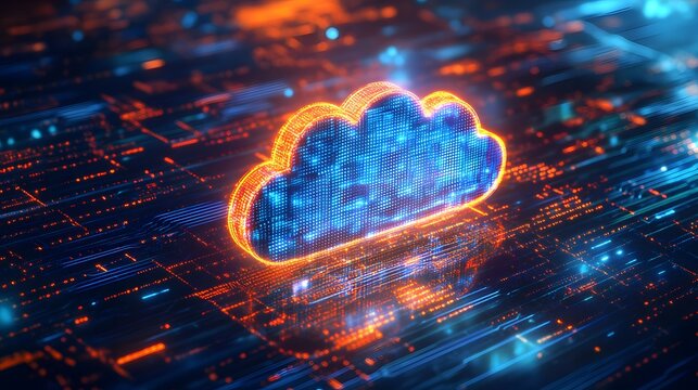 Digital Cloud Technology Concept with Circuit Patterns and Lights