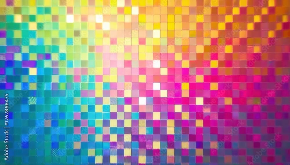 Poster vibrant pixelated holographic gradient background for digital design and creative projects with iridescent tiles

