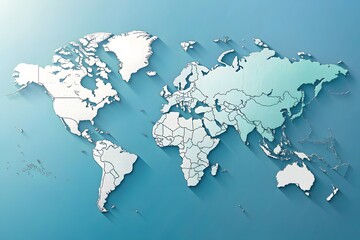 Detailed World Map with Soft Color Gradient and Shadow Effects