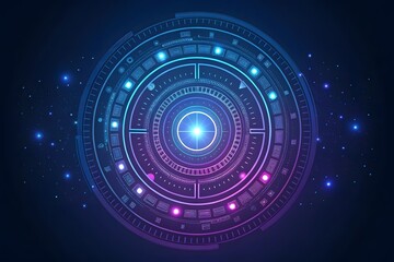 Futuristic Digital Interface with Bright Circles and Colorful Lights