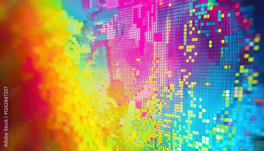 Poster vibrant pixelated holographic gradient background for digital design and creative projects with irid