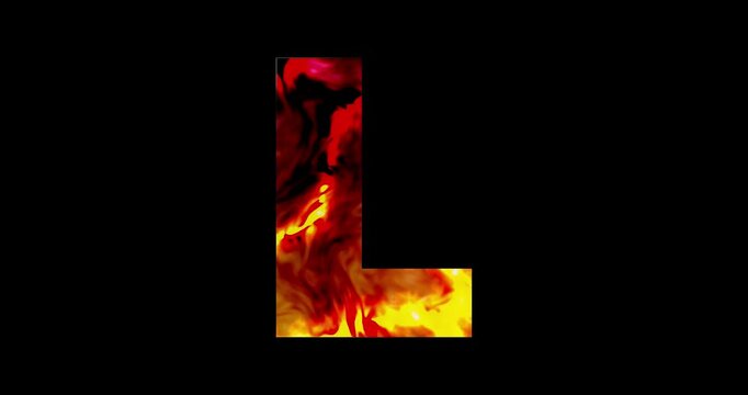 Fiery alphabet L. Inferno typography.