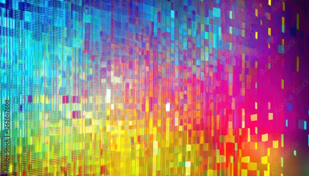 Poster vibrant pixelated holographic gradient background for digital design and creative projects with irid