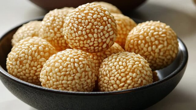 close up sesame tilgul in bowl on light background