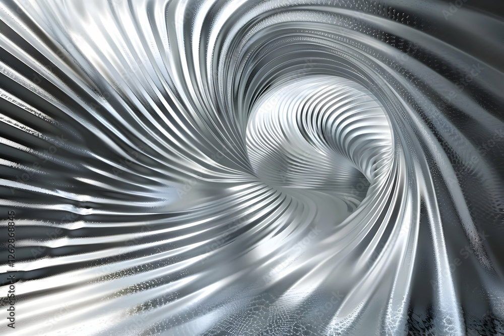 Poster abstract metallic tunnel showcasing dynamic swirling patterns with light reflections