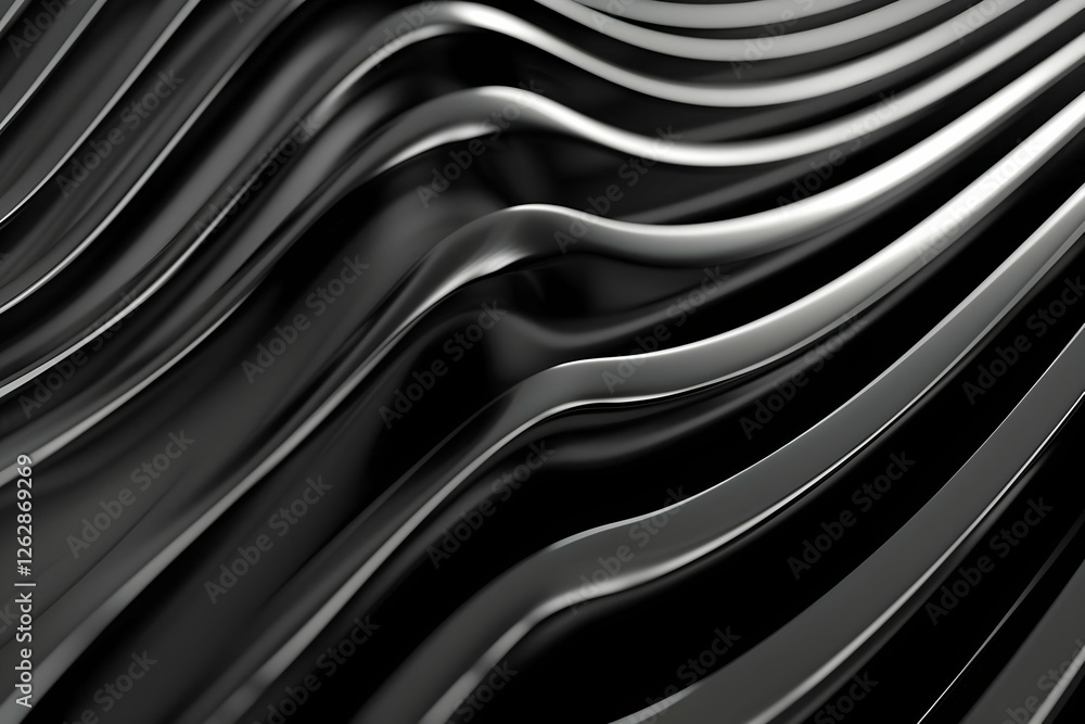 Poster abstract wavy patterns in smooth black material creating a dynamic visual effect