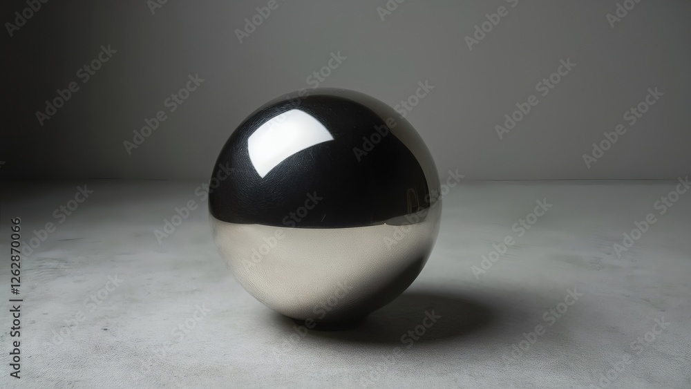Poster a metallic reflective sphere sits on a plain surface, showcasing minimalistic elegance through its s