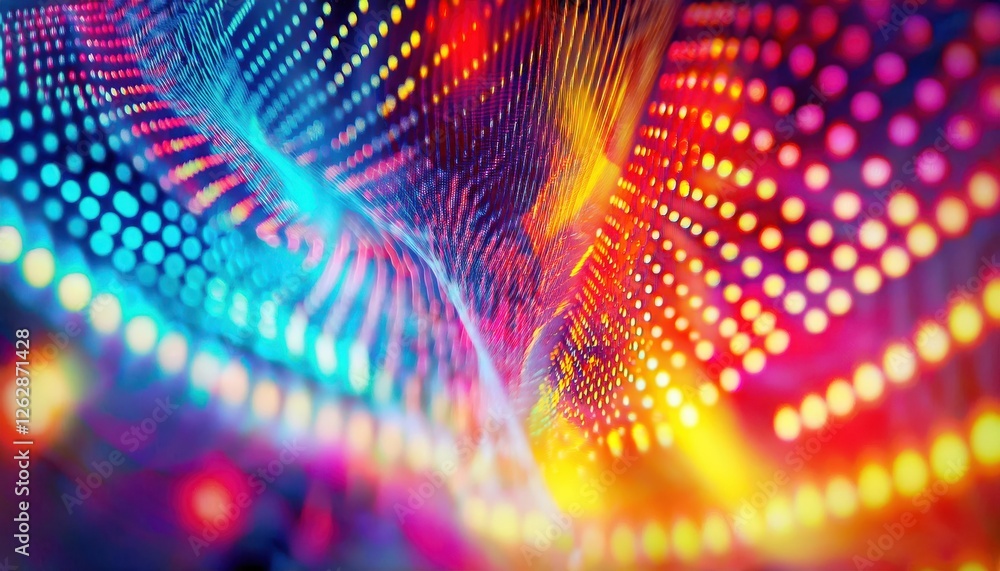 Poster dynamic colorful led light pattern in abstract wave design for modern digital art, background, and visual media


