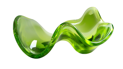 a curved wave of green glass on a transparent background, PNG image, PNG file, Generative art.