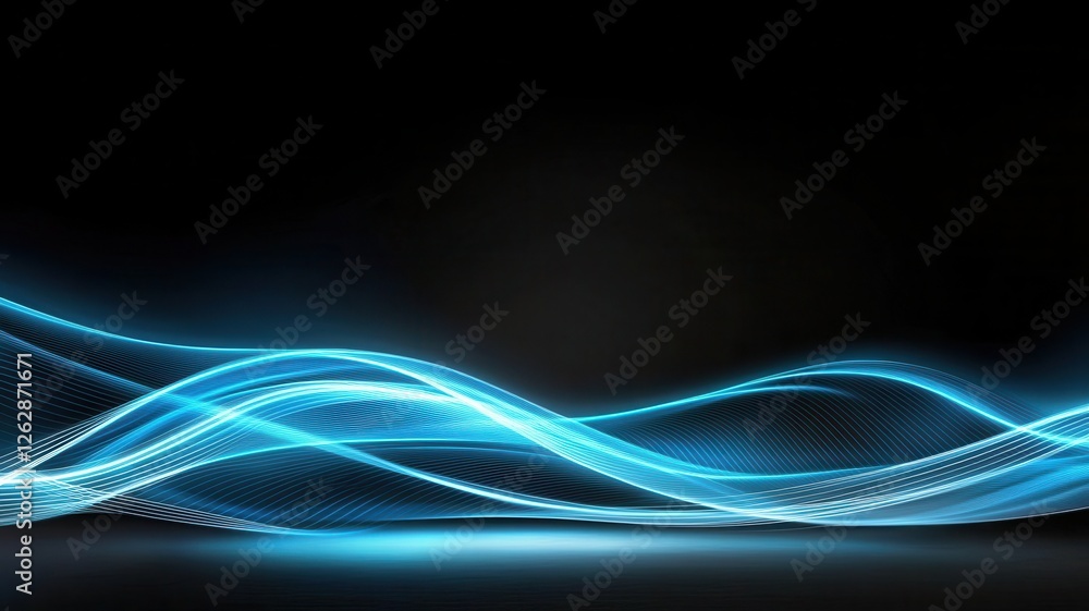 Poster abstract blue light waves on a dark background create a dynamic, modern visual effect.
