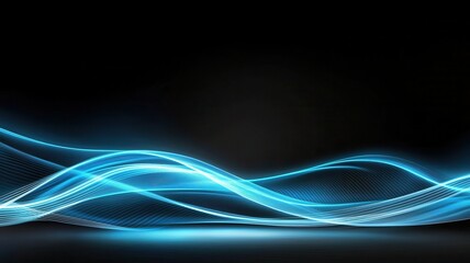 Naklejka premium Abstract blue light waves on a dark background create a dynamic, modern visual effect.