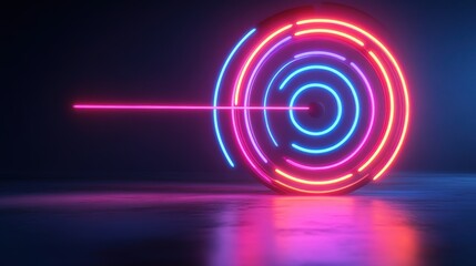 Fototapeta premium Glowing Digital Marketing Target Concept with Neon Rings on White Background