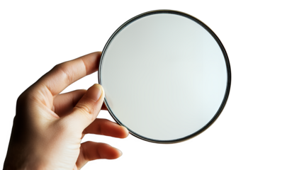 a hand holding a round mirror on a transparent background, PNG image, PNG file, Generative art.