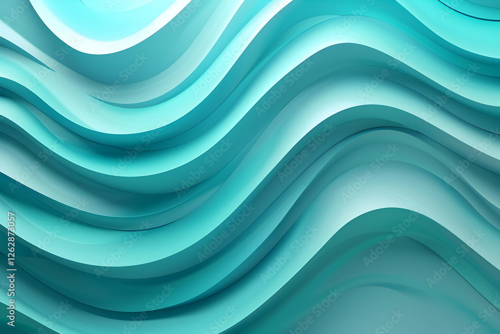 Poster abstract wavy patterns in shades of turquoise and aqua, creating a serene and fluid background