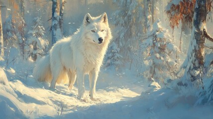 Obraz premium Majestic Arctic Wolf in a Winter Wonderland