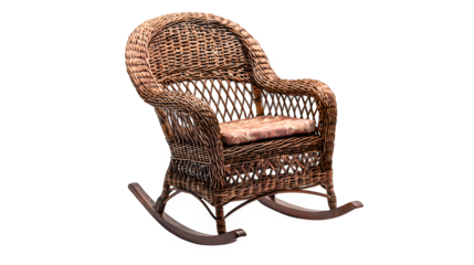 a wicker rocking chair on a transparent background, PNG image, PNG file, Generative art.