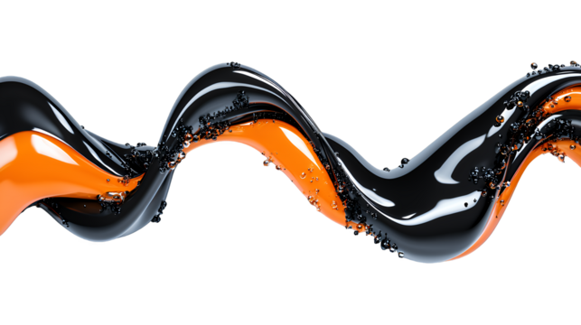 an abstract splash of liquid in black and orange on a transparent background, PNG image, PNG file, Generative art.