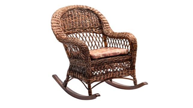 a wicker rocking chair on a transparent background, PNG image, PNG file, Generative art.