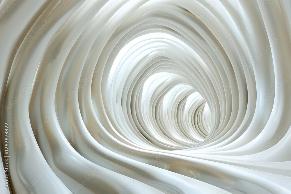 Poster abstract white tunnel with smooth curves, creating a flowing motion effect, suggesting depth