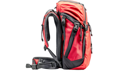 a red backpack on a transparent background, PNG image, PNG file, Generative art.