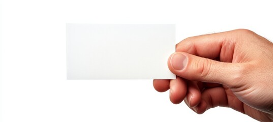 Obraz premium Hand Holding Isolated Blank Business Card On White, Space For Your Text, Rectangle Mockup