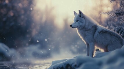 Obraz premium Majestic White Wolf in a Snowy Winter Forest