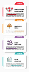 4 steps infographic template with 4 options. Flowchart that can be used for business report, data visualization and presentation. Timeline infographic elements vector illustration.