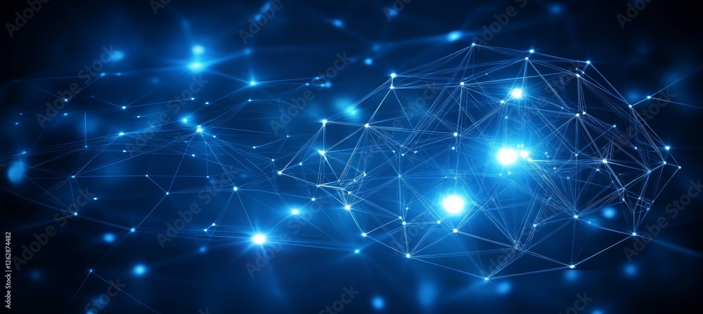 Aufkleber abstract blue technology background with connected dots and triangles forming a protective shape