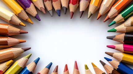 colored sharpened pencils on a white background, school supplies for drawing
