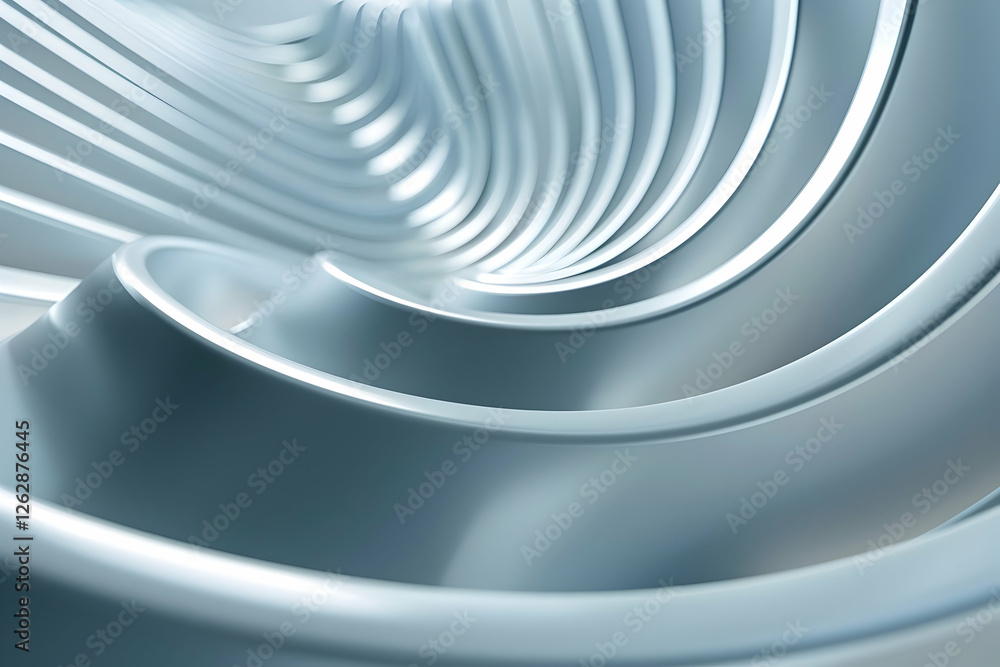 Poster abstract metallic curves creating a dynamic flow in a futuristic setting with soft lighting