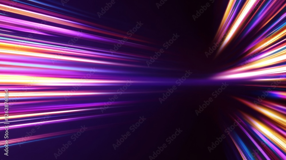 Poster abstract light trails in vibrant color creating a sense of motion and depth against a dark backgroun