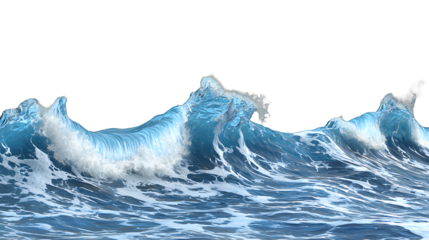 a painting of a blue ocean wave in the ocean on a transparent background, PNG image, PNG file, Generative art.