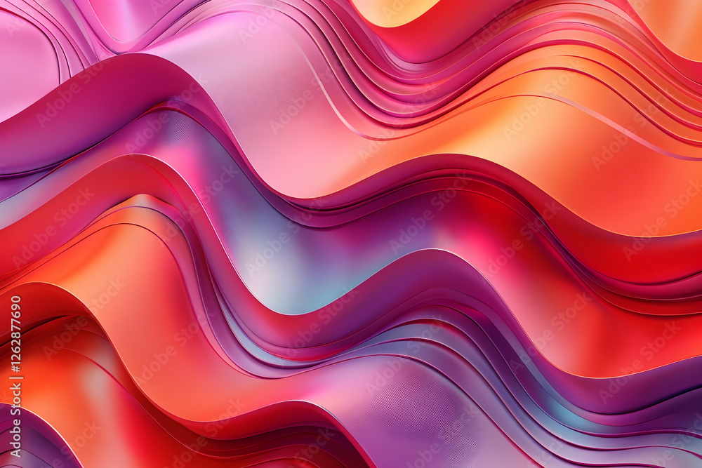 Poster vibrant flowing waves of pink and orange colors creating a dynamic abstract background design