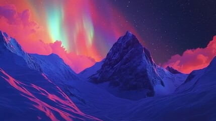 Northern Lights in Norway, with their vibrant colors dancing above the snowy peaks