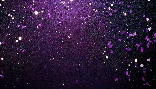 purple glitter explosion on black background, shimmering confetti texture, festive abstract sparkle for party design

