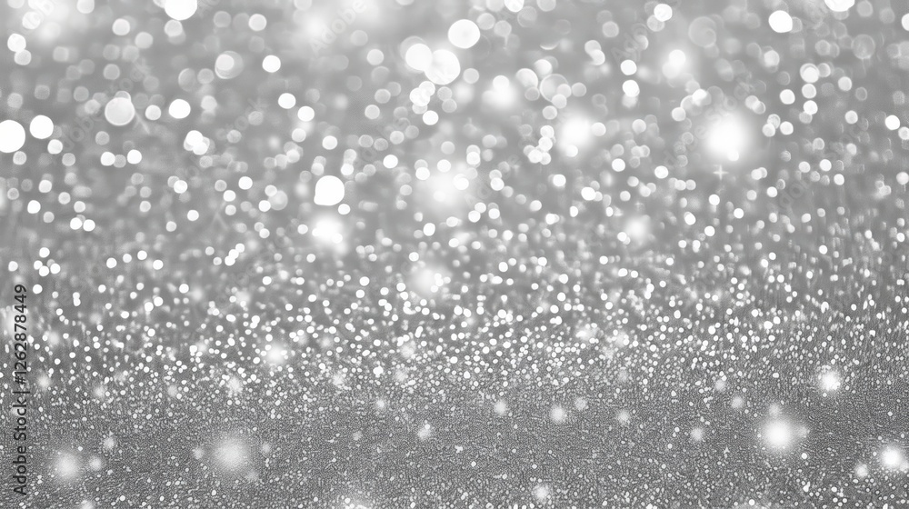 Poster an abstract background featuring shimmering silver glitter, creating a dreamy, festive atmosphere wi