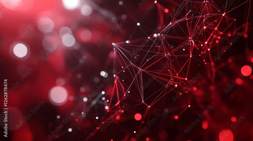 Poster digital flame on red technology background. abstract energy in connected dots and triangles