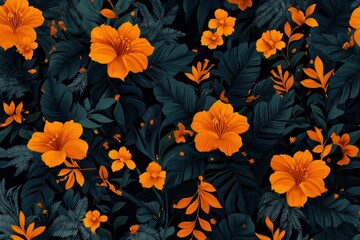 Obraz premium Tropical Floral Pattern Background, wallpaper design, decorative graphic, seamless repeating, digital art, nature aesthetic
