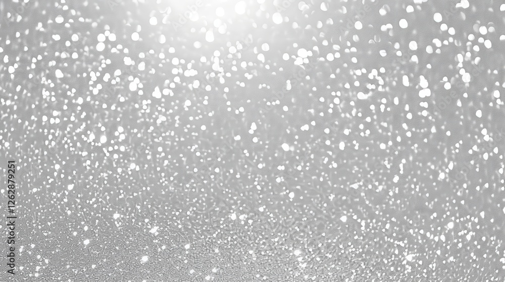 Poster a shimmering silver background filled with sparkling light dots, creating a dreamy and ethereal atmo