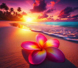 tropical sunset with beach flower